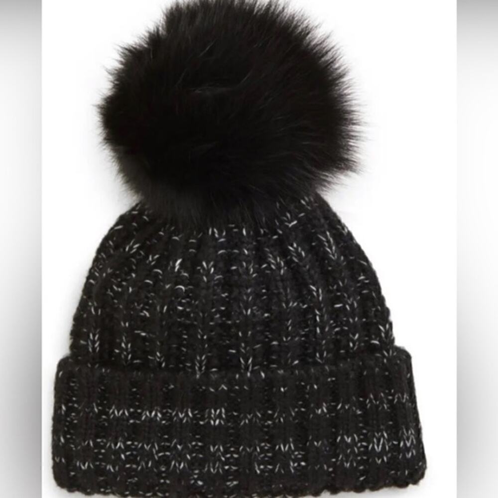 Kyi Kyi Chunky Wool Blend Beanie With Faux Fur Pomona Black Nwt — image 2 of 6